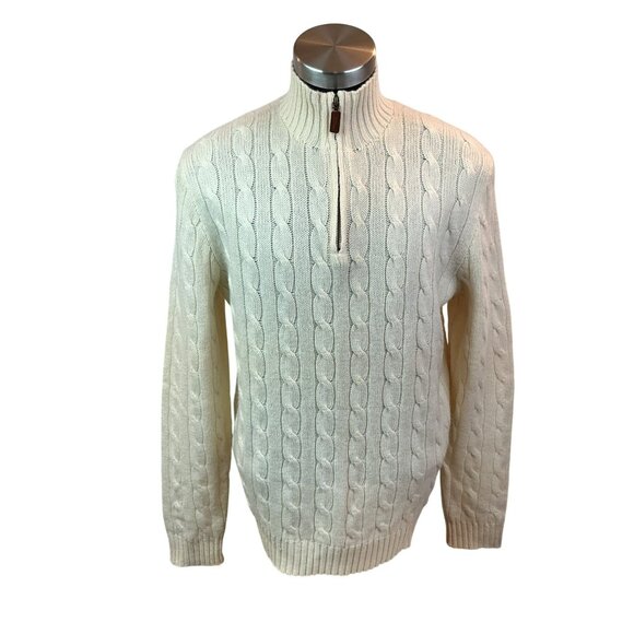Polo Ralph Lauren Cable Knit Half-Zip Sweater Mens Large Ivory Lambswool - Picture 2 of 10